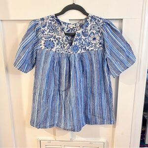 Dorsea floral block print stripped blouse bohemian v Neck